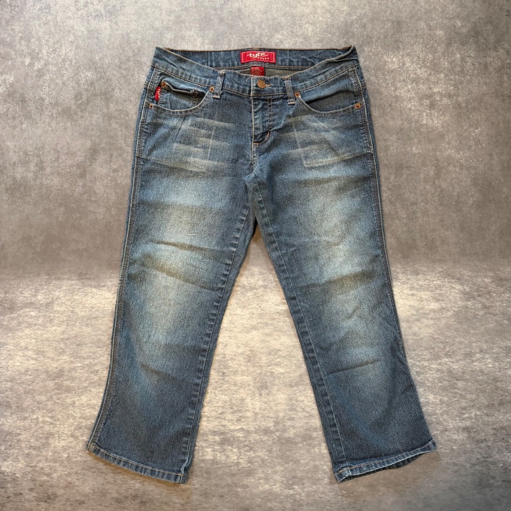 Vintage Tyte Womens Low Rise Cropped Denim Jeans Size 7 Medium Wash Y2K Capri